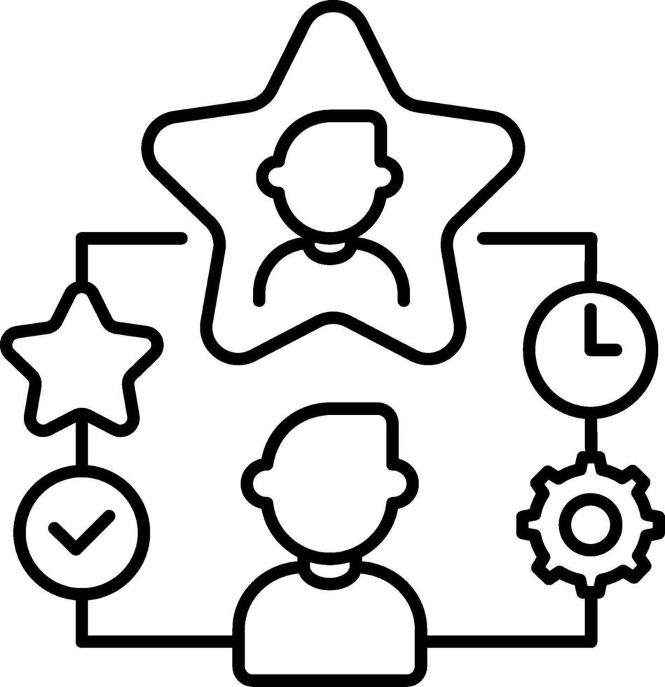 A black and white icon of people and a star vector