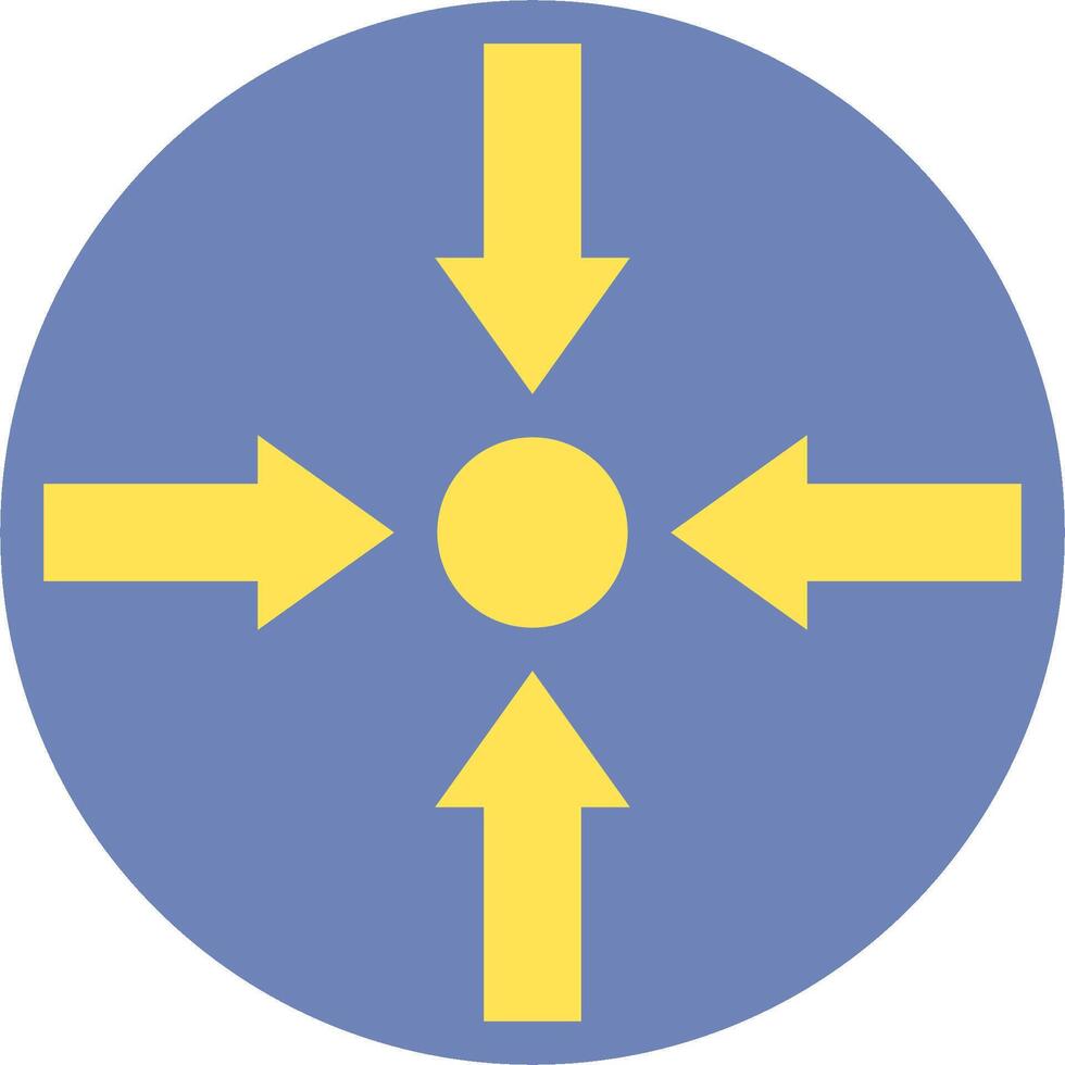 A blue circle with yellow arrows pointing in different directions vector