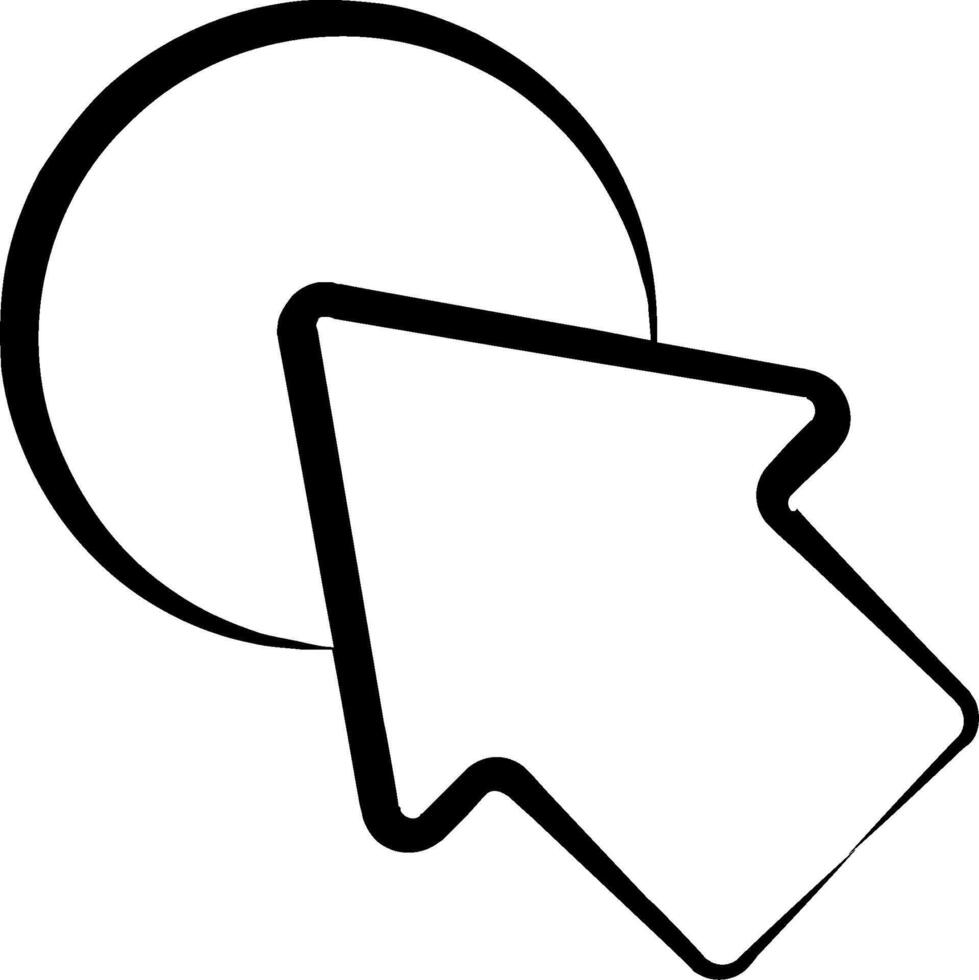 A black and white arrow pointing to a circle vector