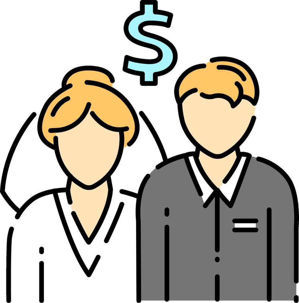 A man and woman are standing next to each other with a dollar sign above them vector