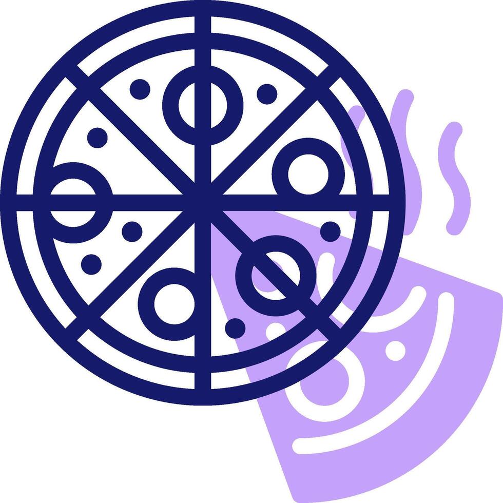 A pizza with a slice missing is shown in a circle vector