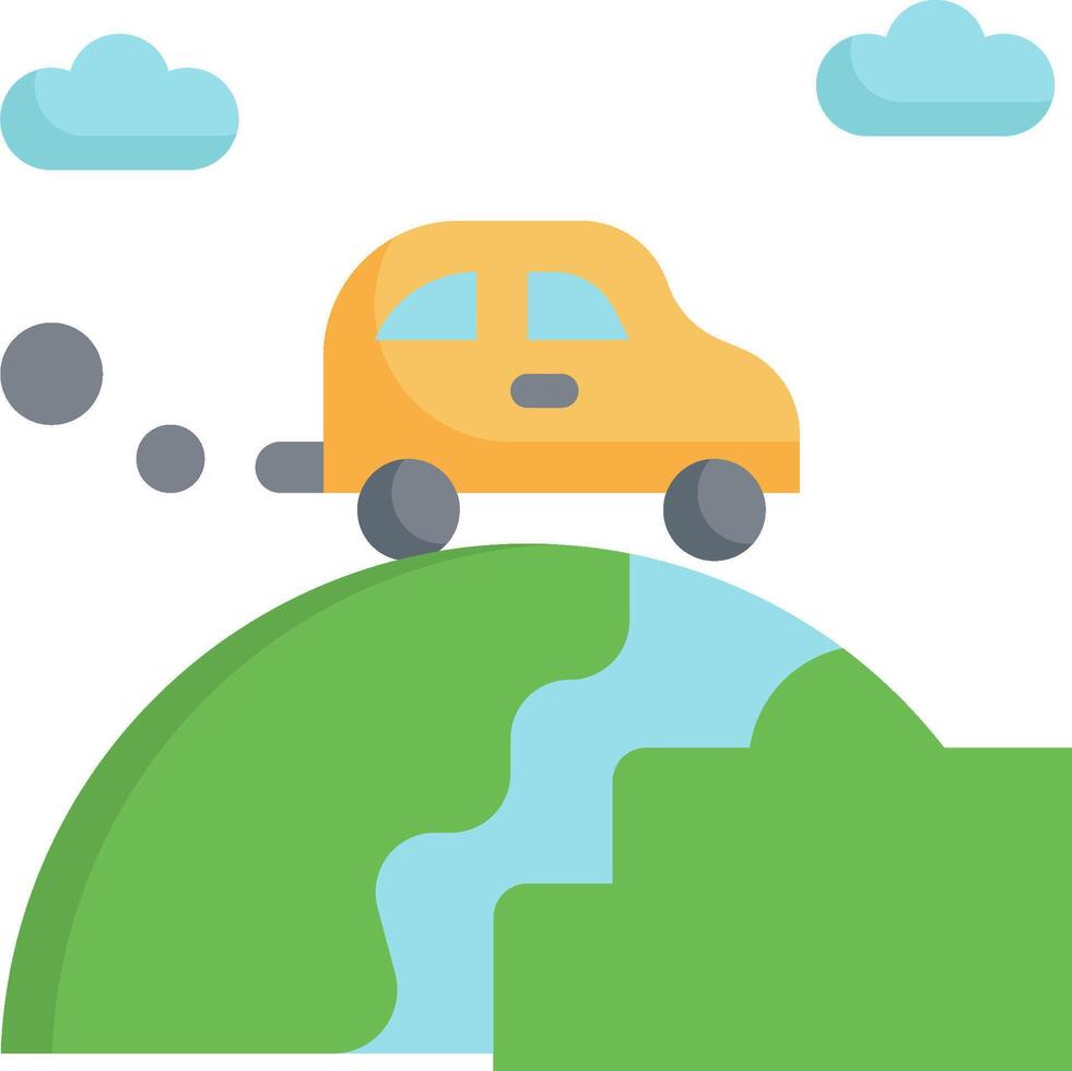 A car driving over a hill with clouds and a river vector