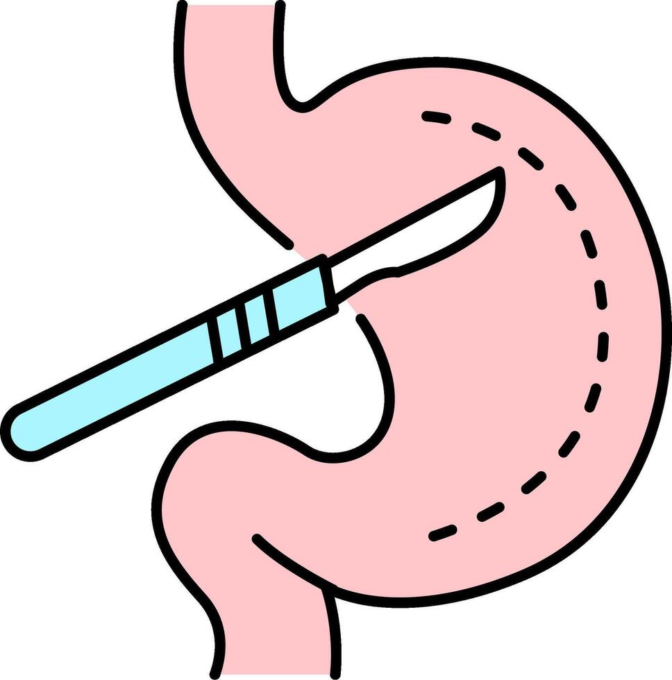 An illustration of a small stomach with a knife vector