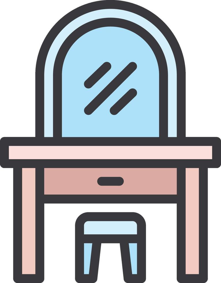 A table and chair with a mirror on it vector