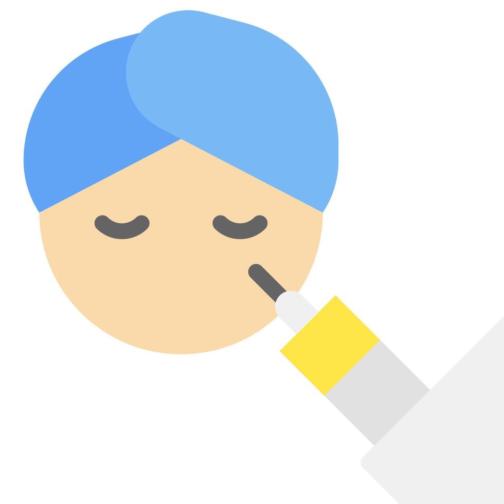 A person with a blue head covering is getting an injection vector