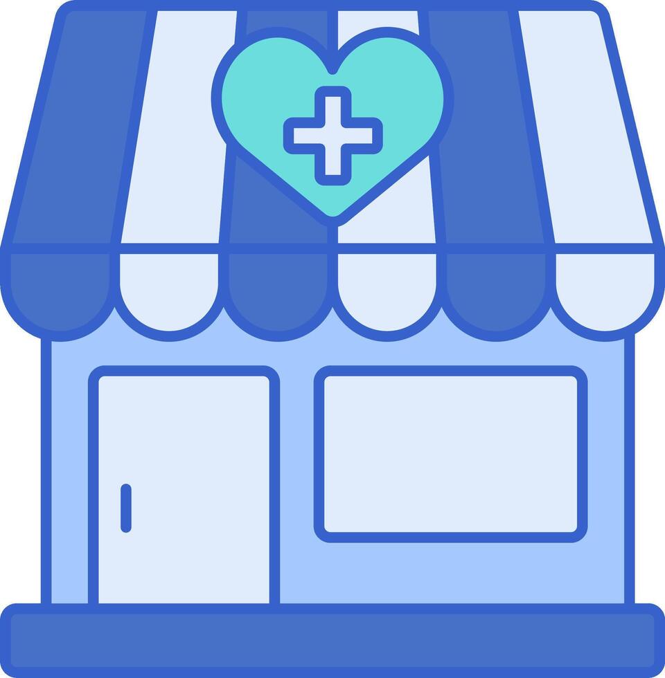 A blue and white medical store with a heart on the front vector