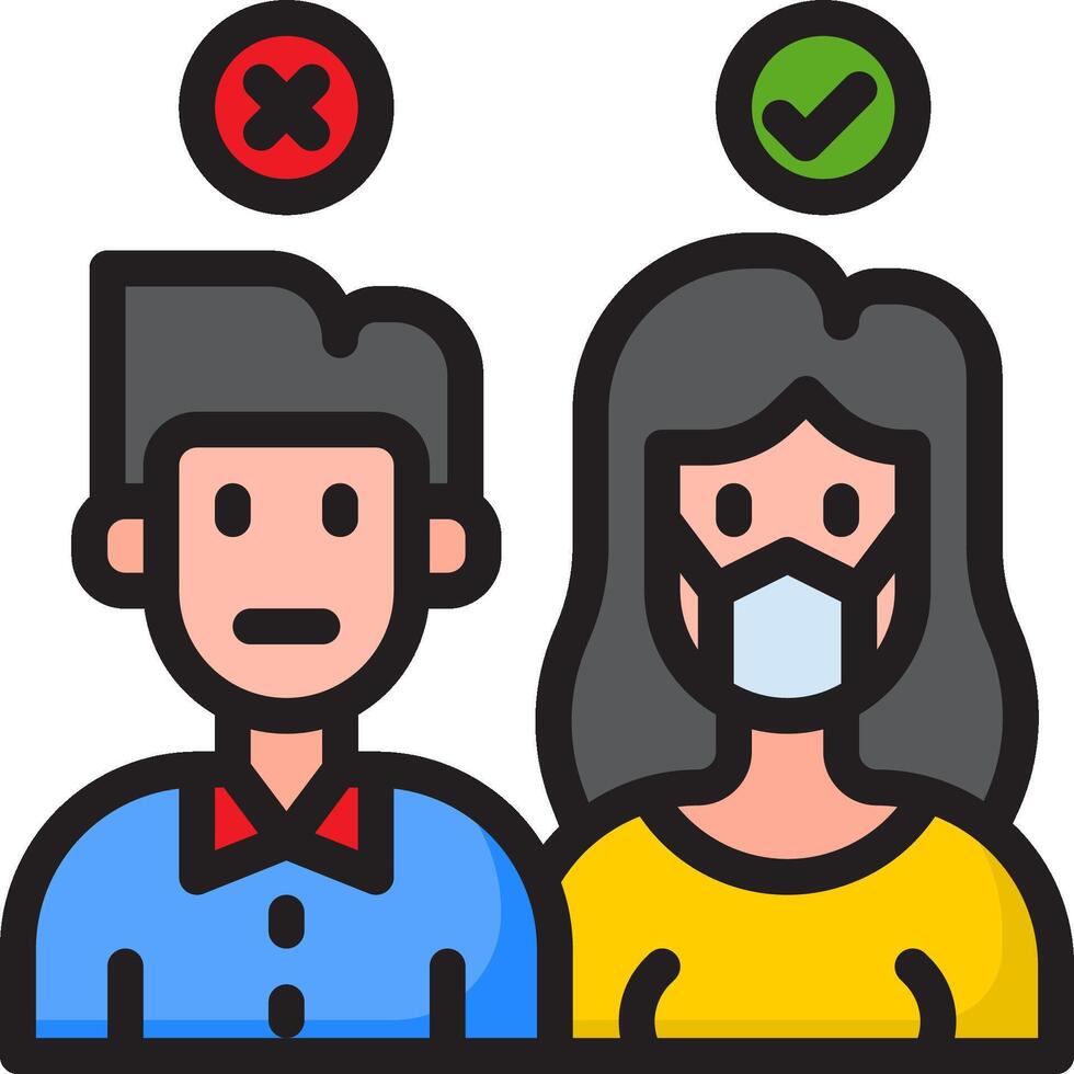 A man and woman wearing masks with a check mark vector