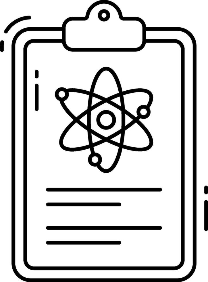 Clipboard with an atom on it, with a black outline vector