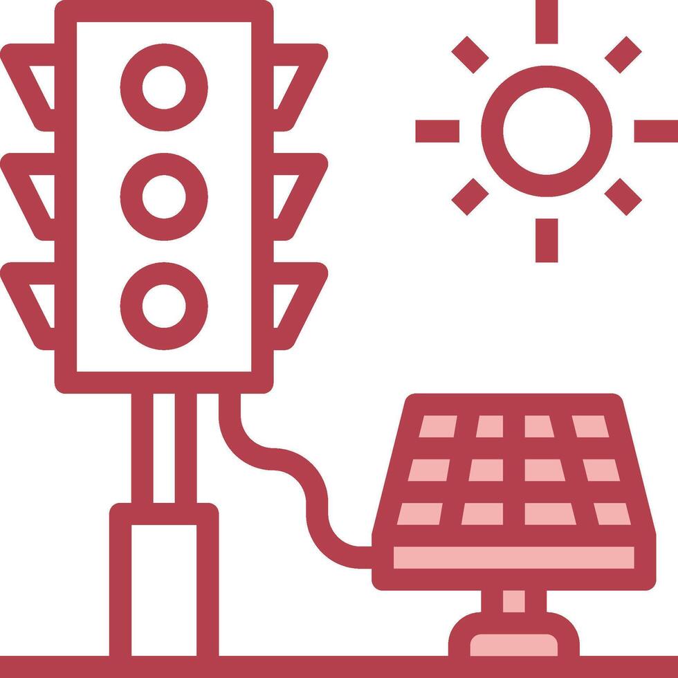 A red and white sign with a solar panel and a traffic light vector