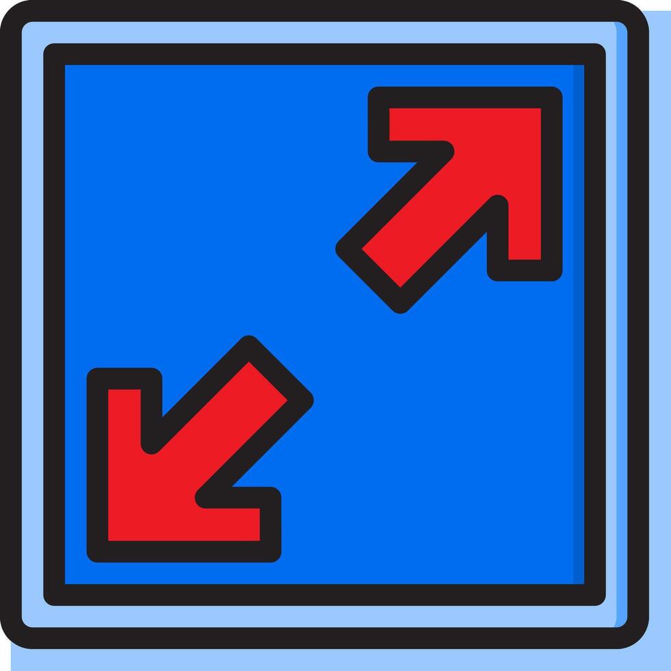 A blue square with two red arrows pointing in different directions vector