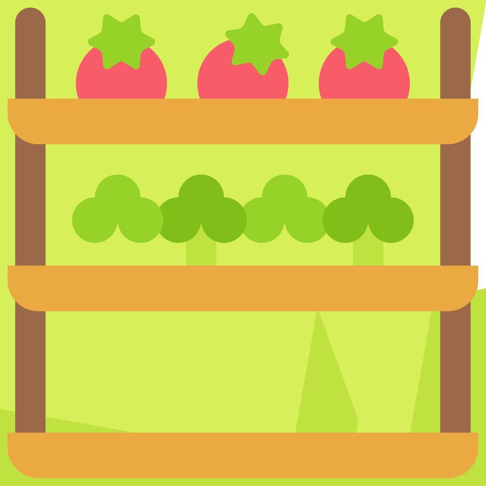 A wooden shelf with vegetables on it vector