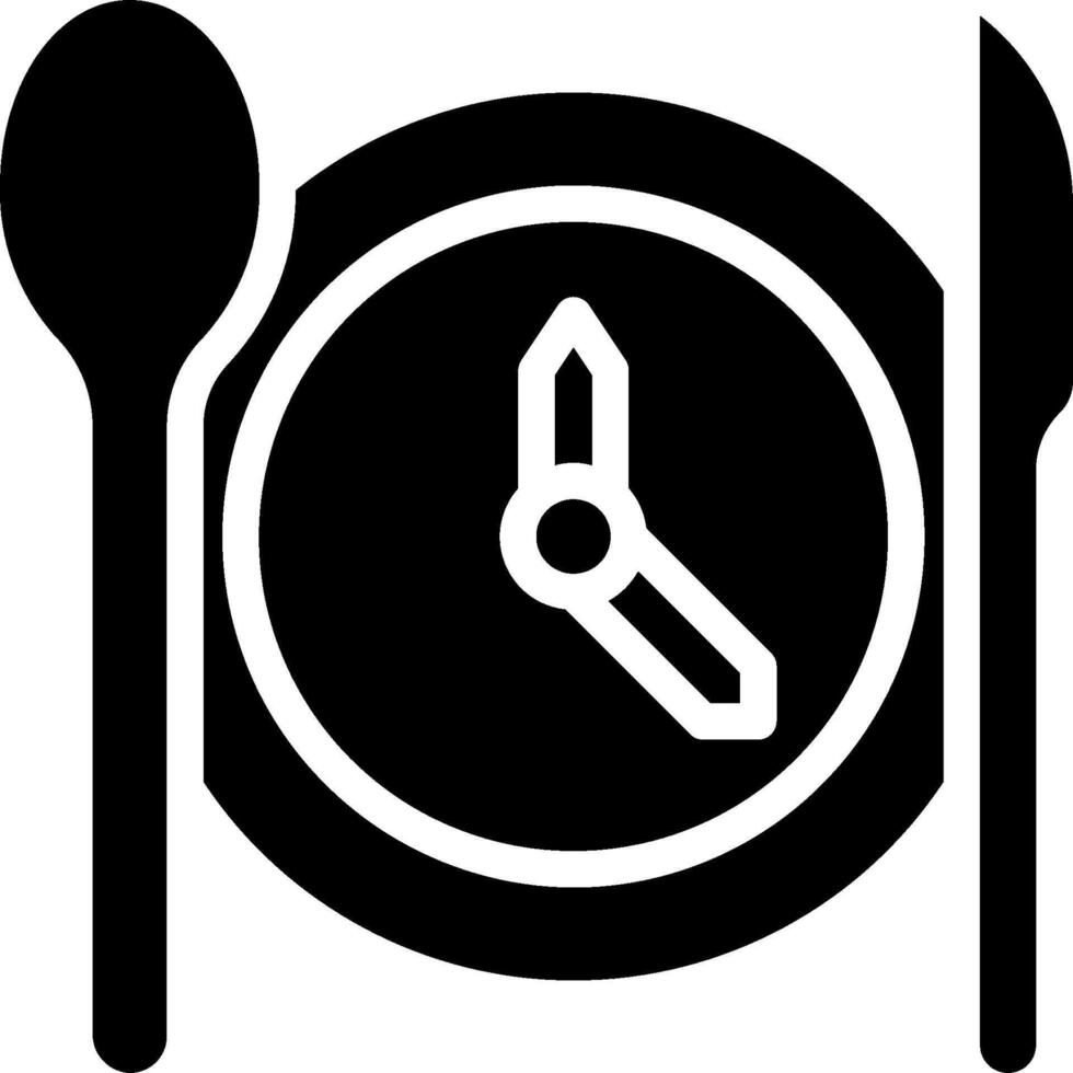 A black and white clock and fork and knife on a plate vector