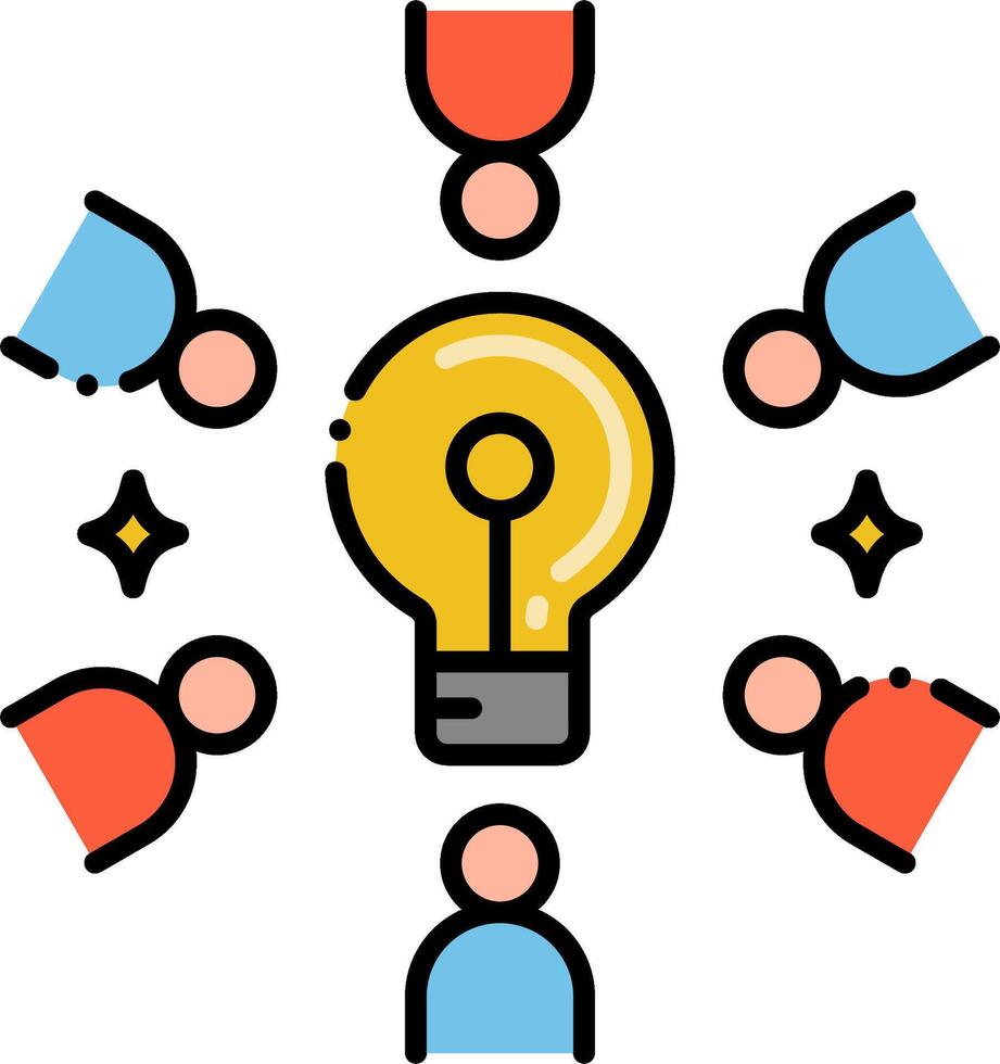 People are gathered around a light bulb with a group of people around it vector