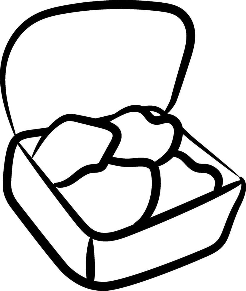 A black and white drawing of a box with two pieces of food vector