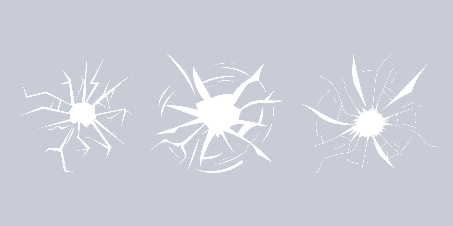 Set of broken glass cracks showing damage effect vector