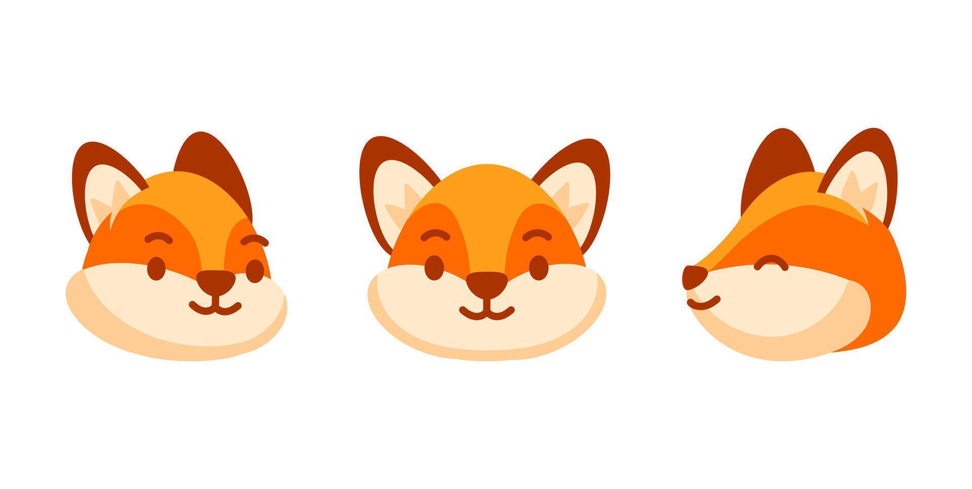 Cute cartoon fox showing different facial expressions vector