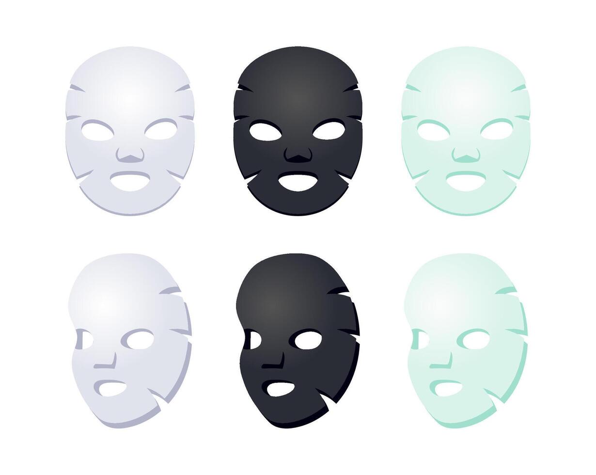 Set of facial cosmetic sheet masks for beauty treatment vector