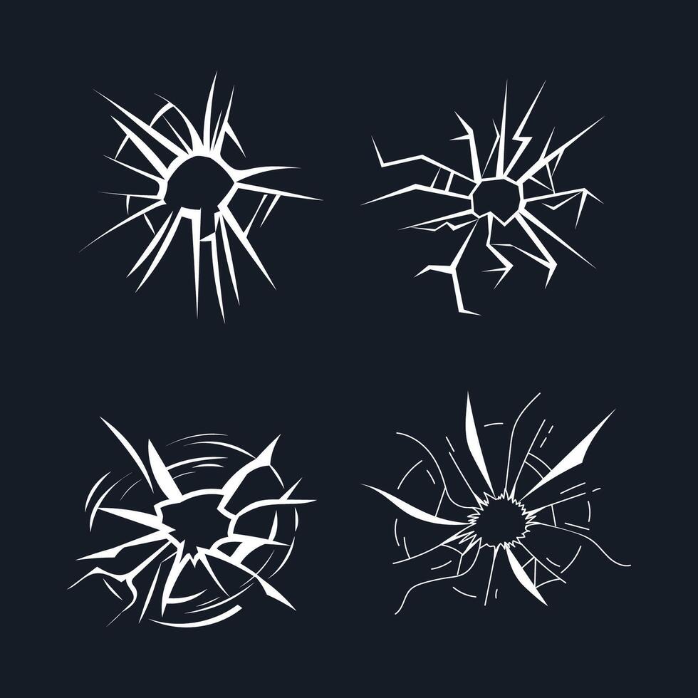 Set of radial cracks showing broken glass on dark background vector