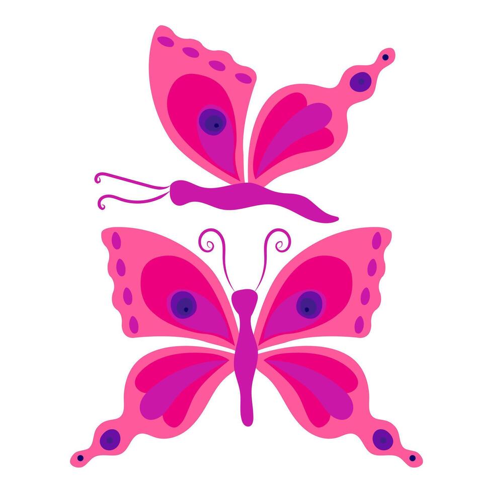 Pink butterfly with circles and drops on wings. vector