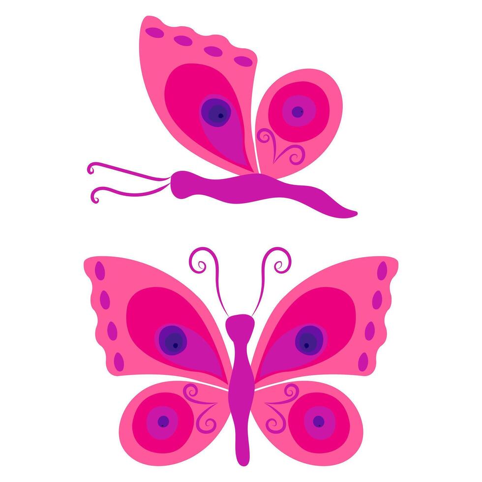 Pink butterfly with circles on wings. vector