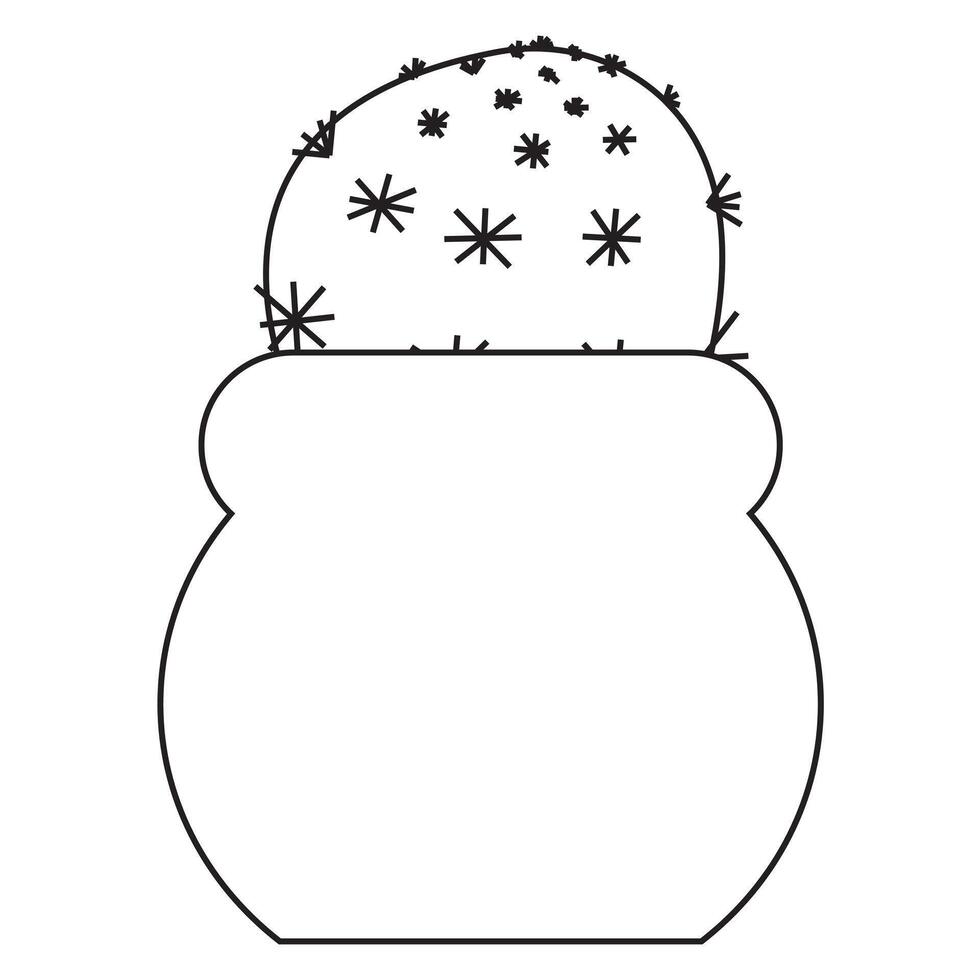 Simple cute little cactus in ceramic pot in doodle style. illustration isolated on white background. vector