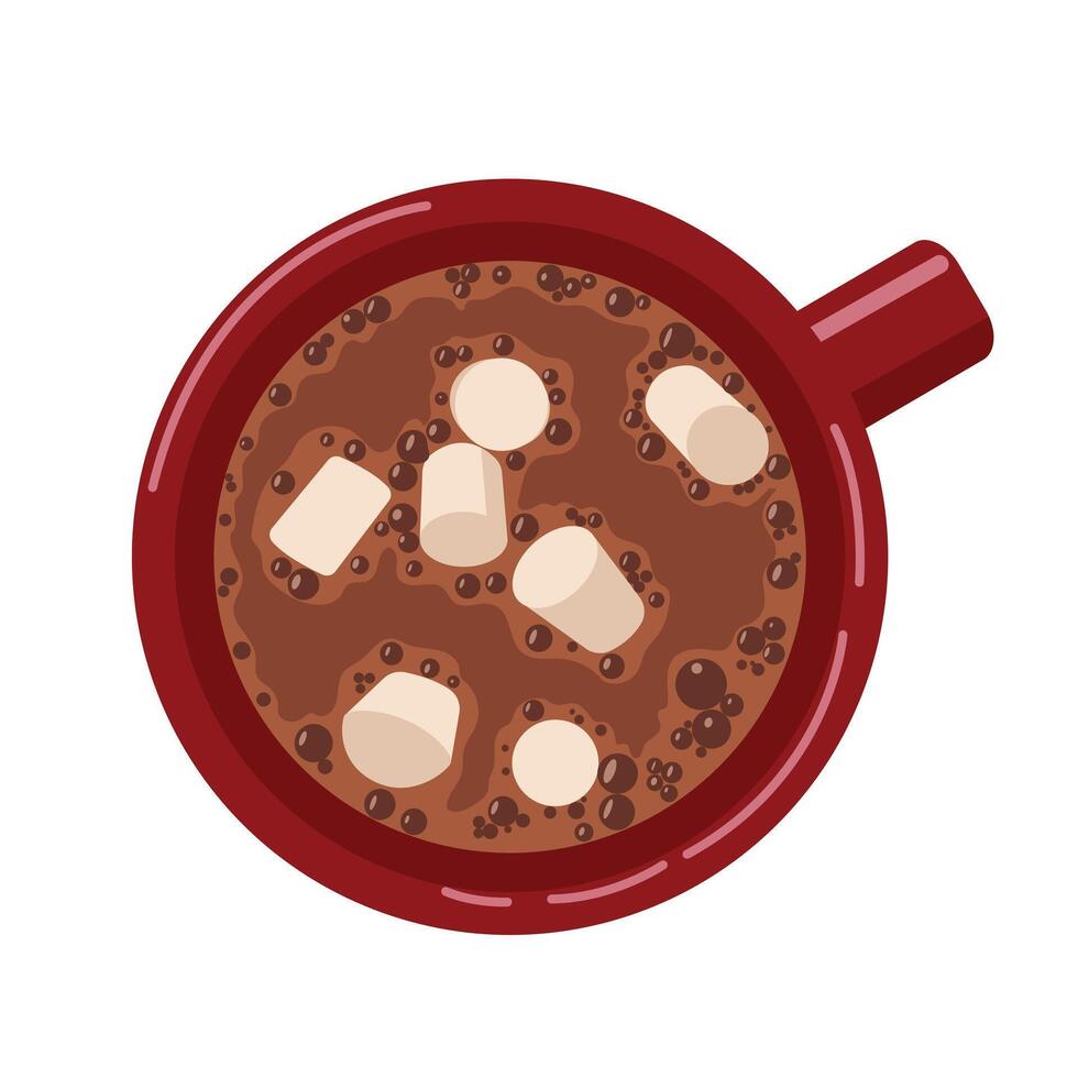 Red mug with hot chocolate and marshmallows vector