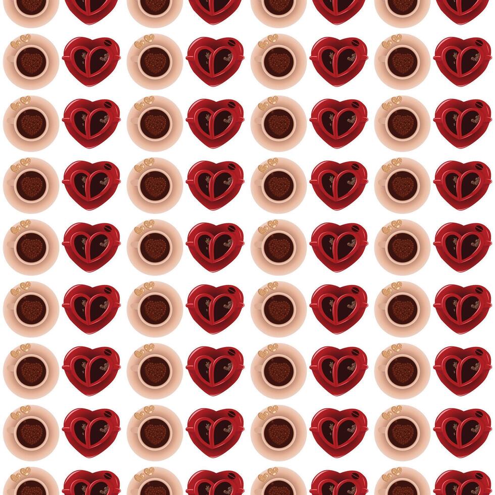 Cups with hot drinks, top view. Seamless pattern. vector