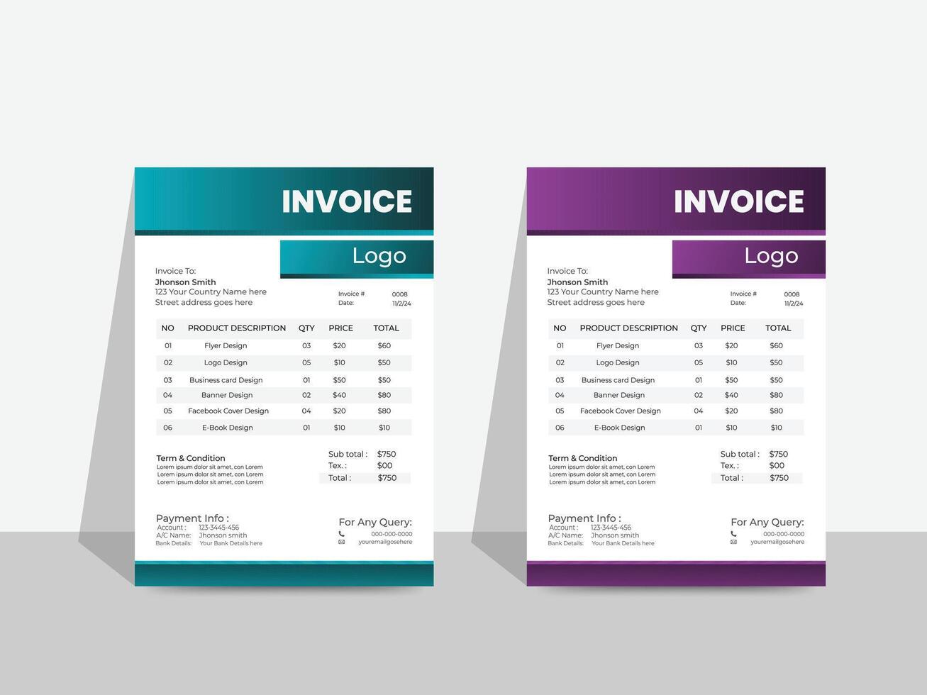 professional Business invoice template vector