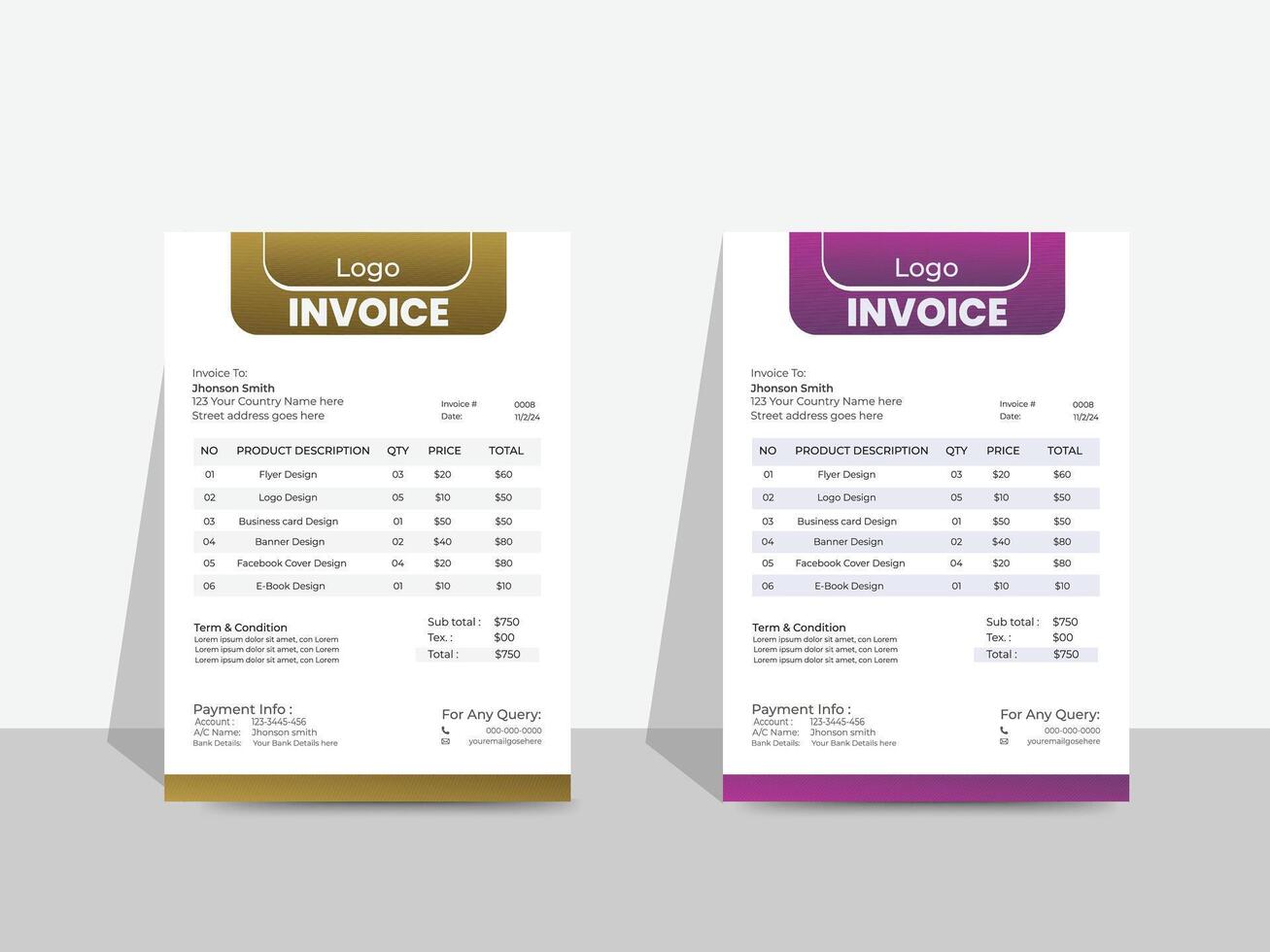 professional modern Business invoice template design. vector