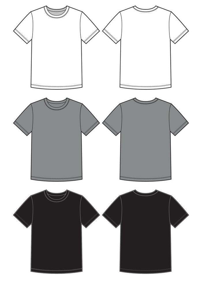 Blank white, grey and black set of t-shirts vector