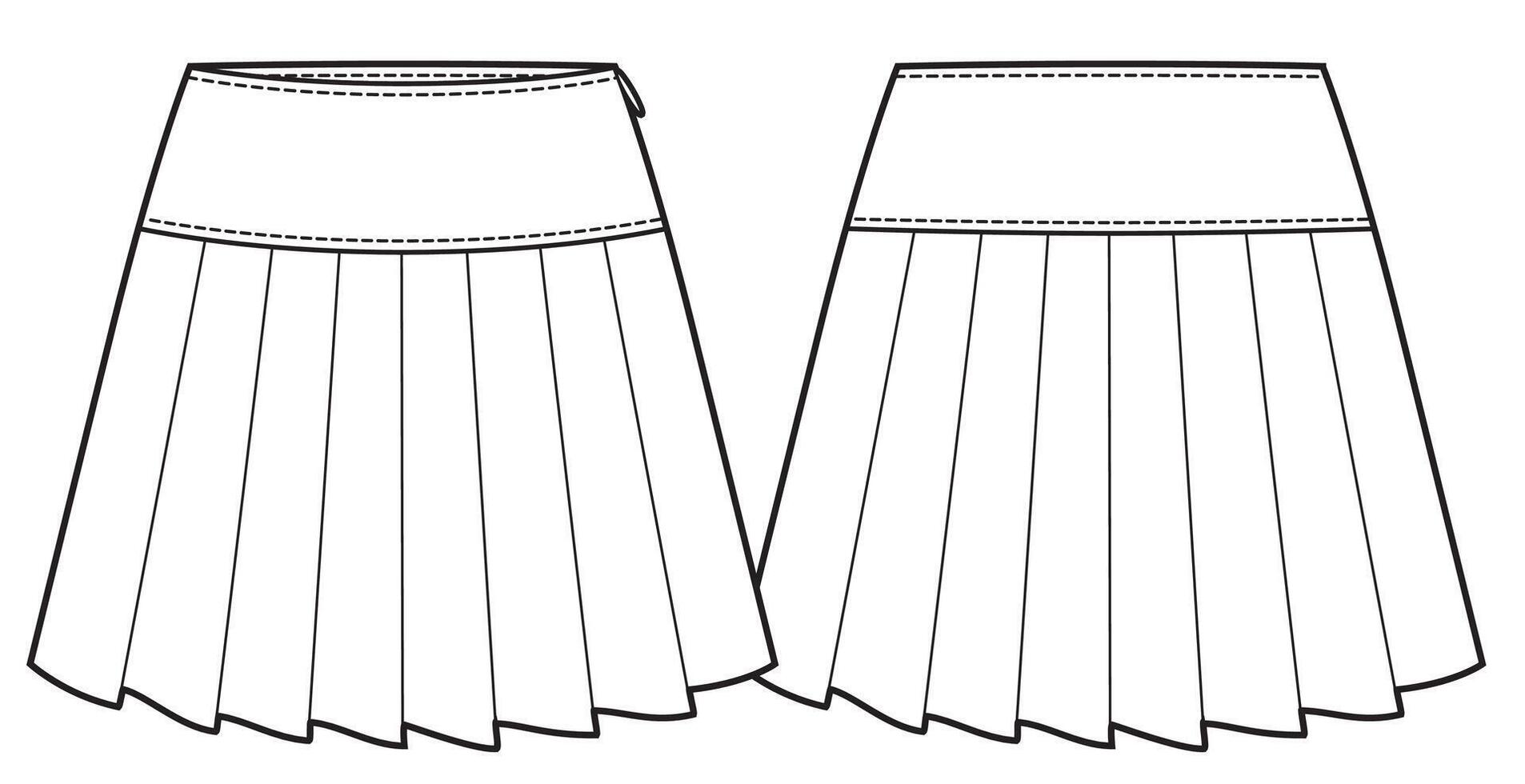 Pleated skirt technical fashion illustration. vector