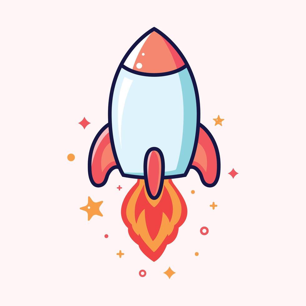 rocket spaceship flying in space cartoon illustration vector