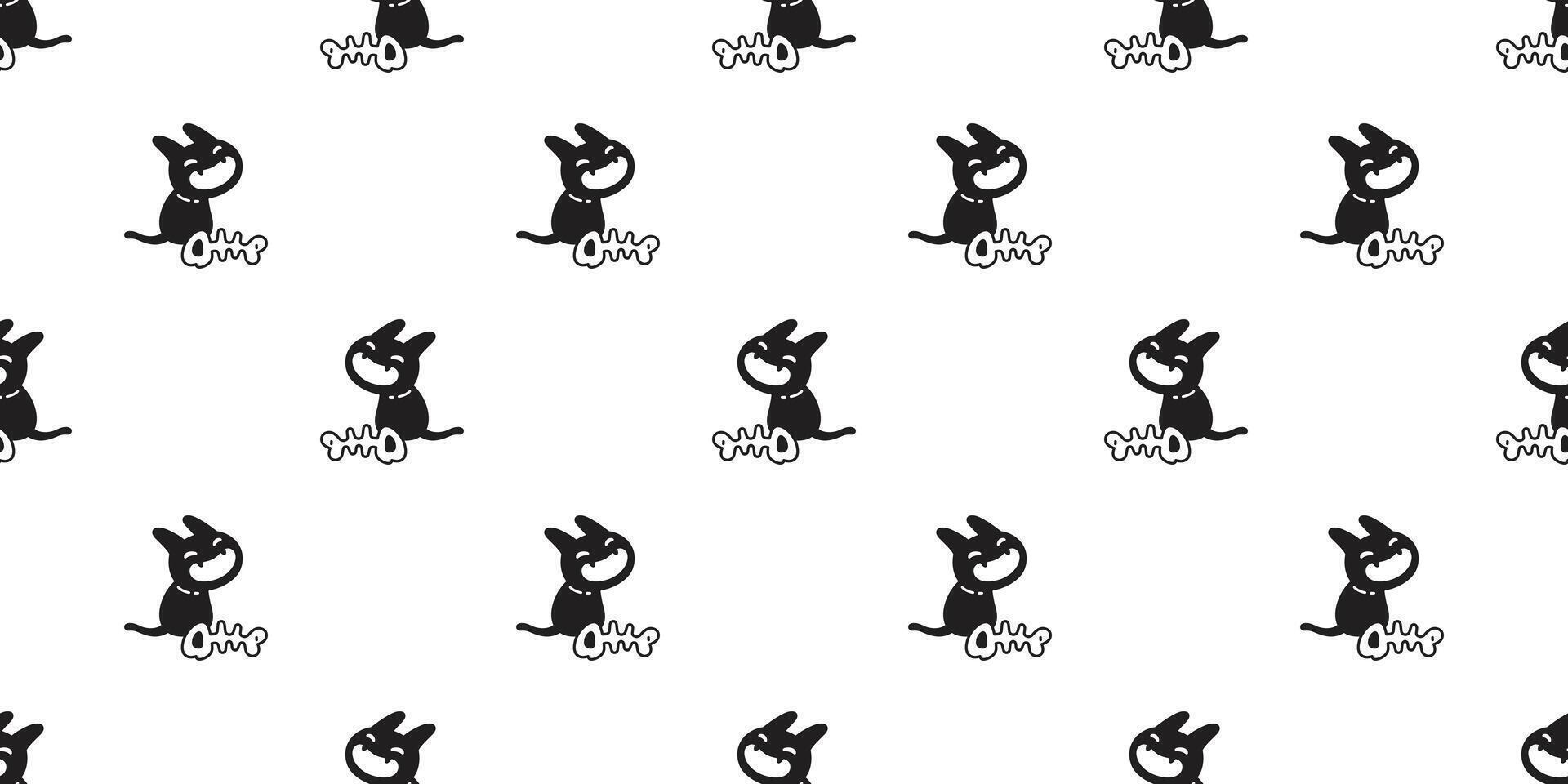 cat seamless pattern halloween fish bone black kitten skull crossbones bone cartoon calico neko spooky ghost pet breed doodle gift wrapping paper tile background repeat wallpaper illustration d vector