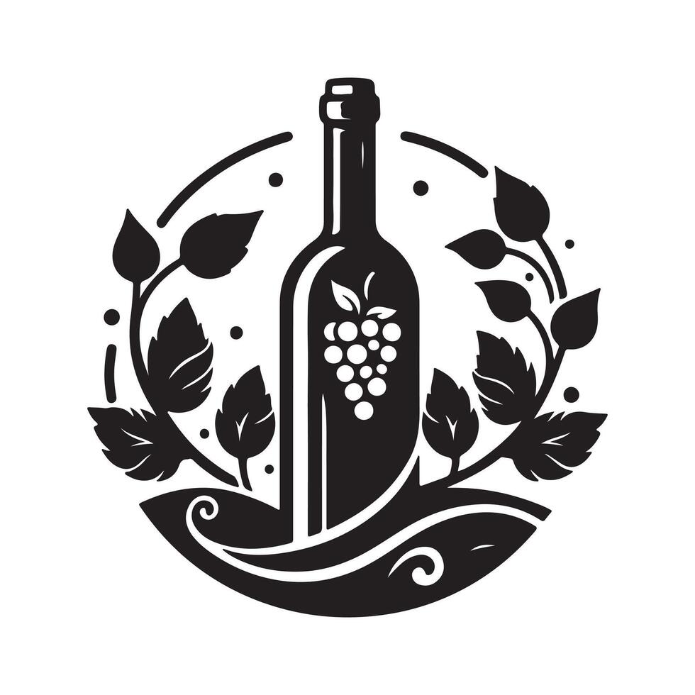 Illustration of wine bottle logo icon silhouette. vector
