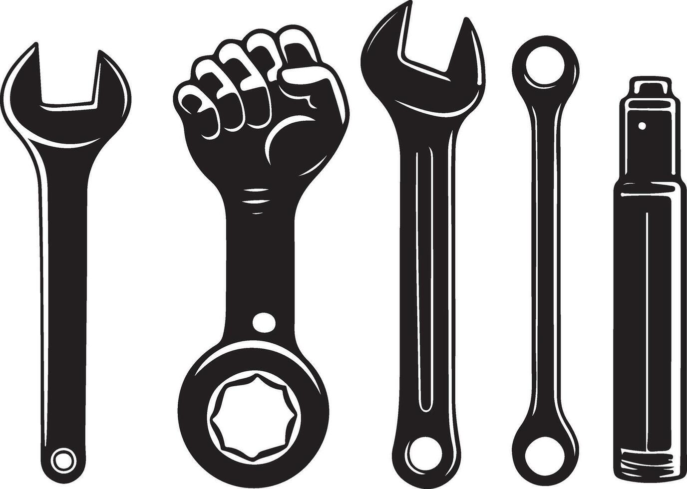 Wrench icon set,car repairing tools silhouette. vector