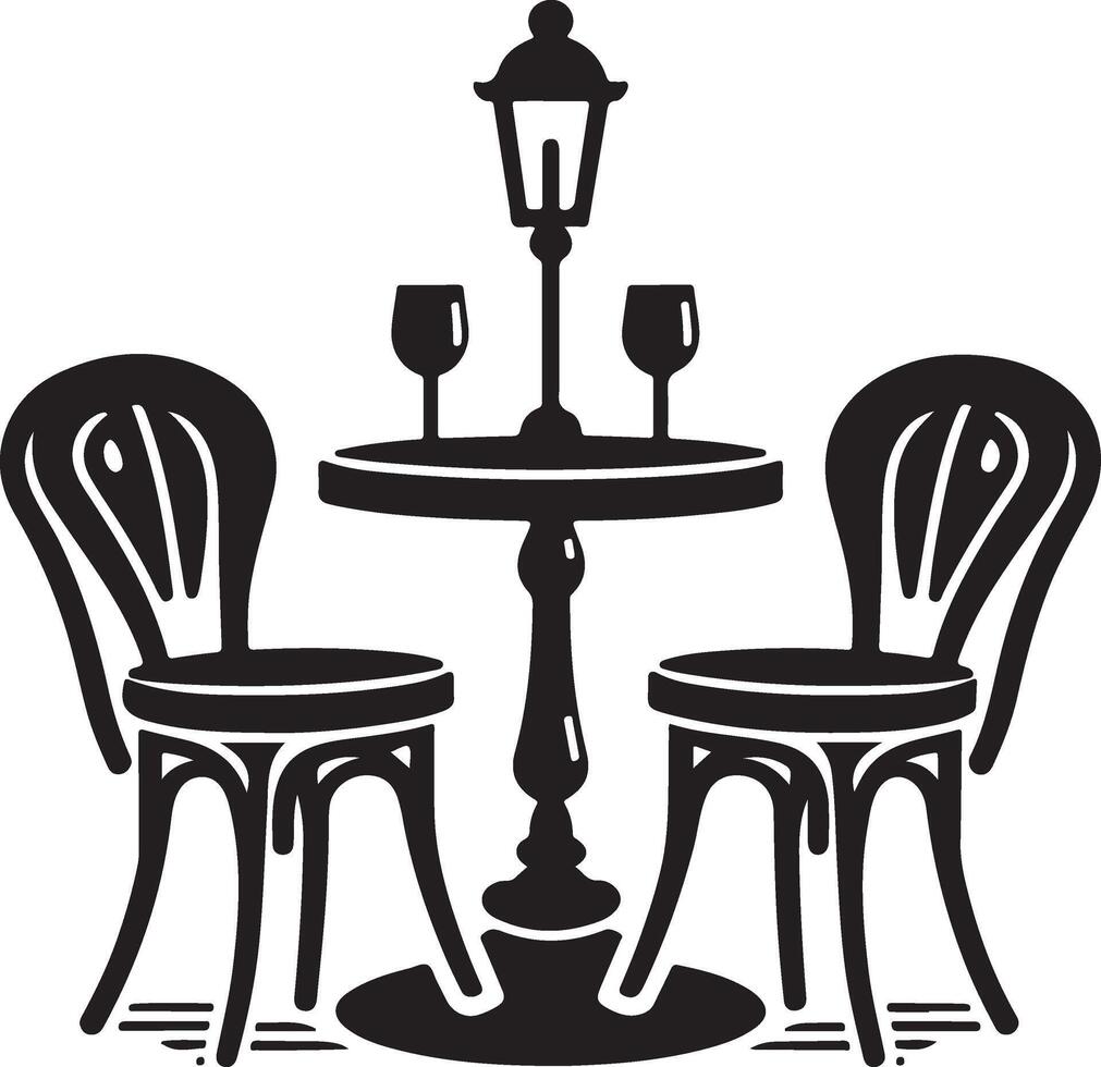 Chair and table with table lamp and two glass. vector