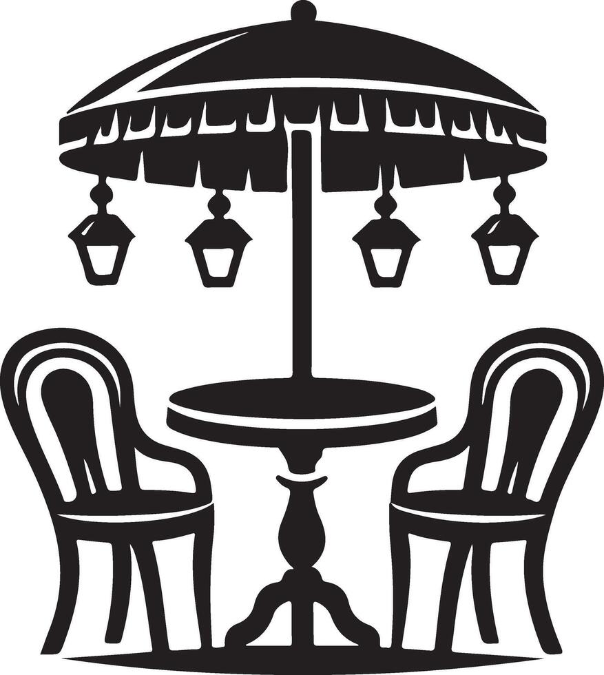 Illustration of chair ,table with umbrella. vector