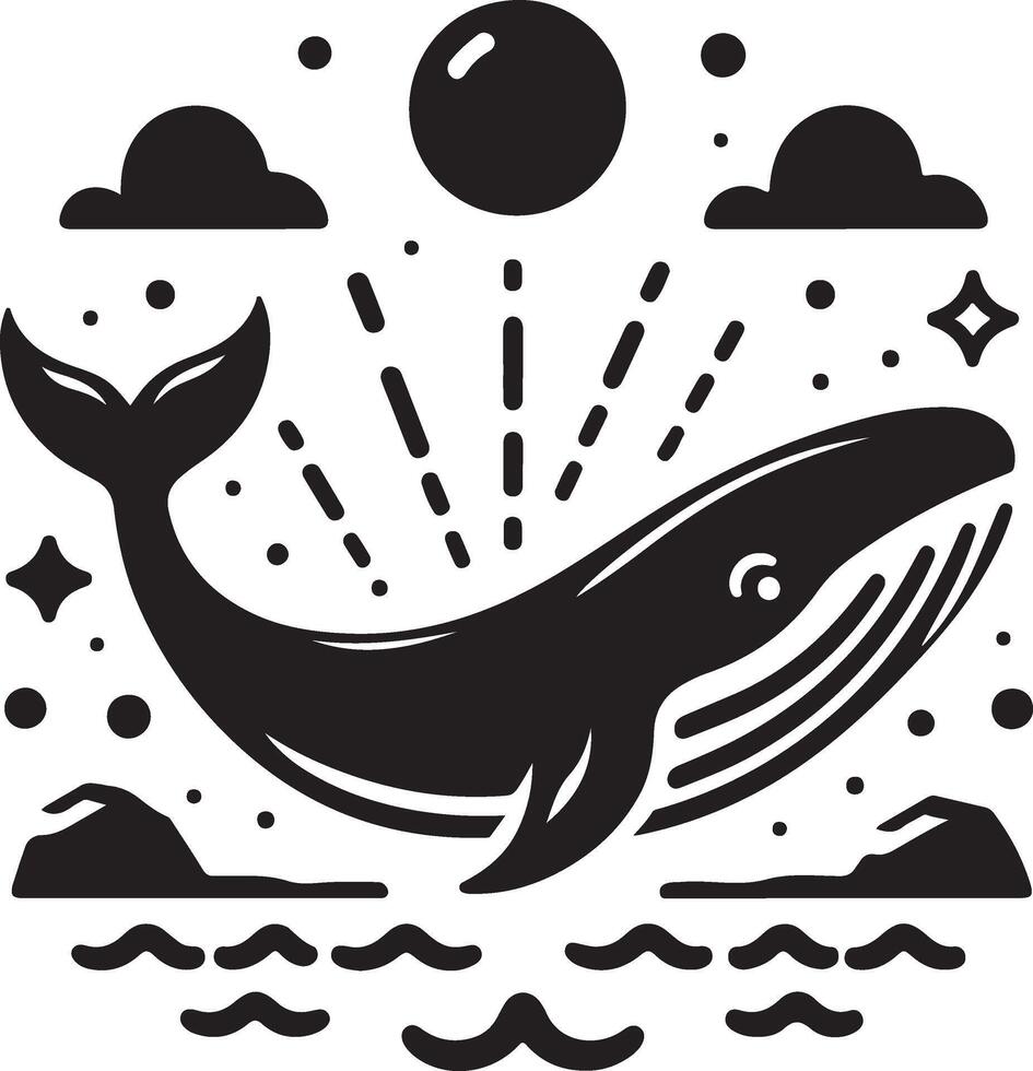 Illustration of a whale with sun ray. vector
