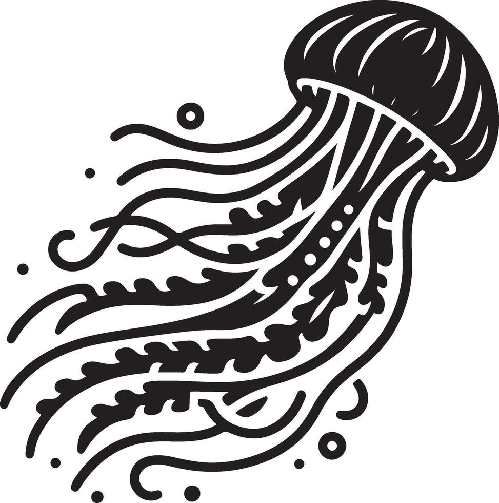 Elegant Jellyfish Silhouette Against a Dark Underwater Backdrop vector