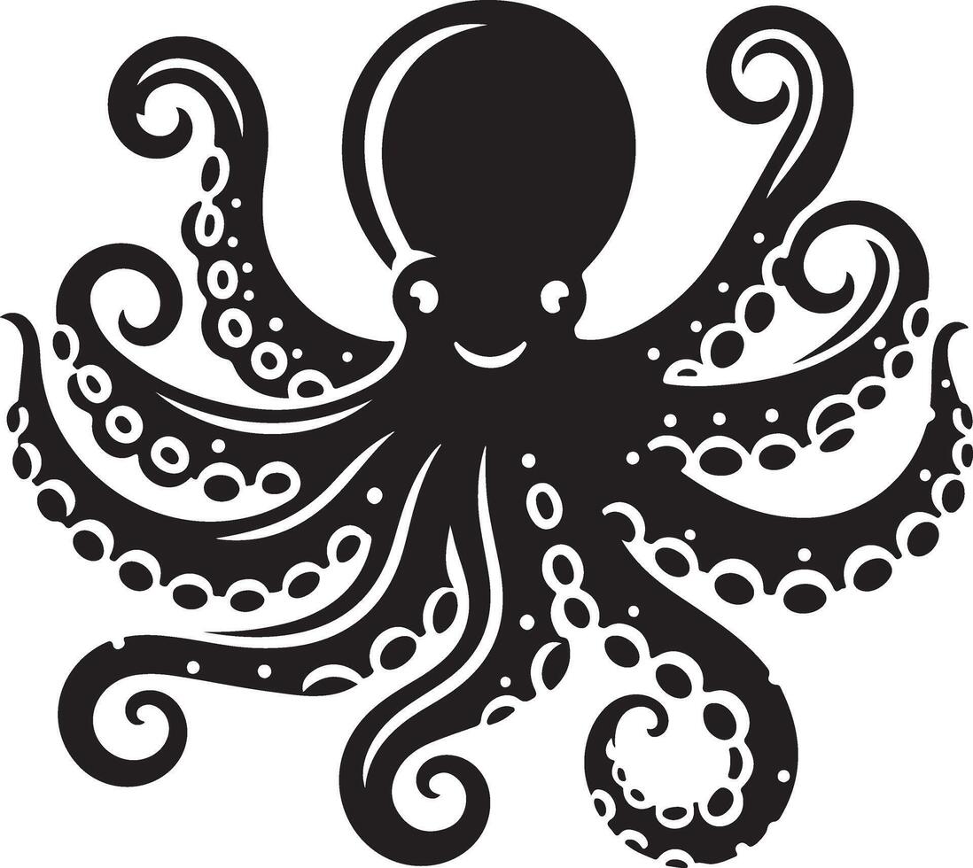 Black octopus icon in white background. vector