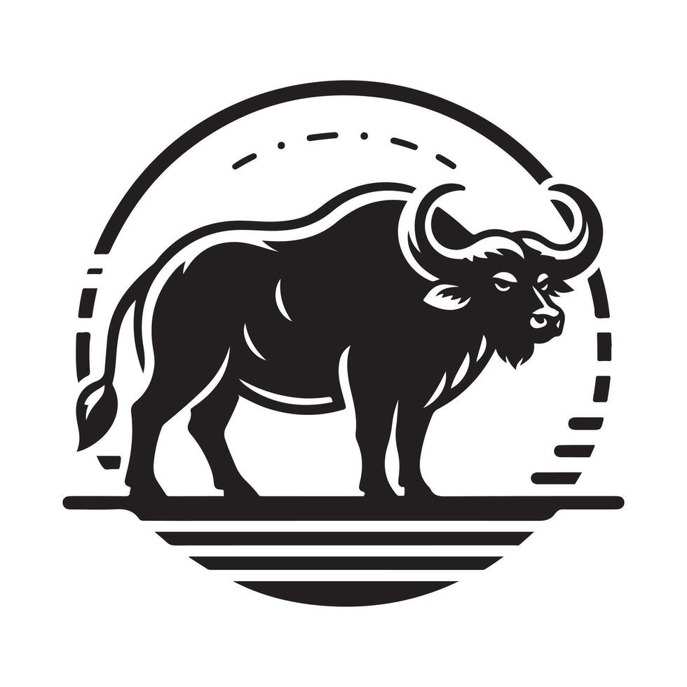 Black buffalo in a circle icon silhouette. vector