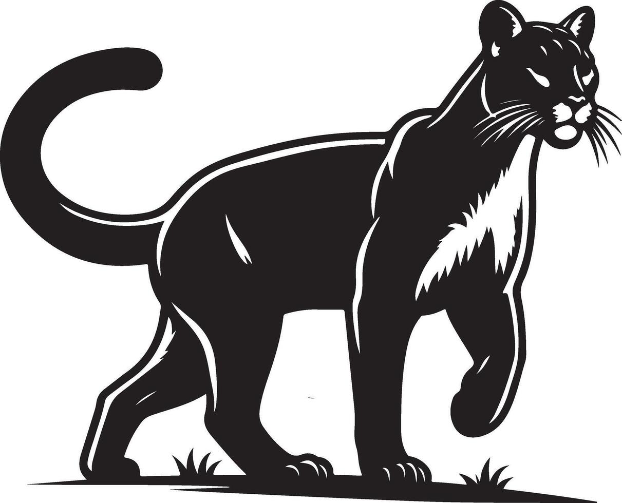 A black cougar on fighting mood icon. vector