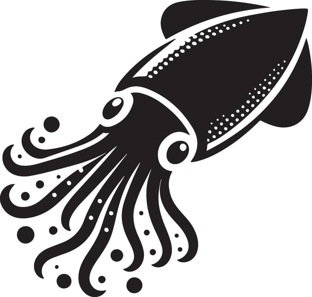 Illustration of a fierce squid in black and white vector