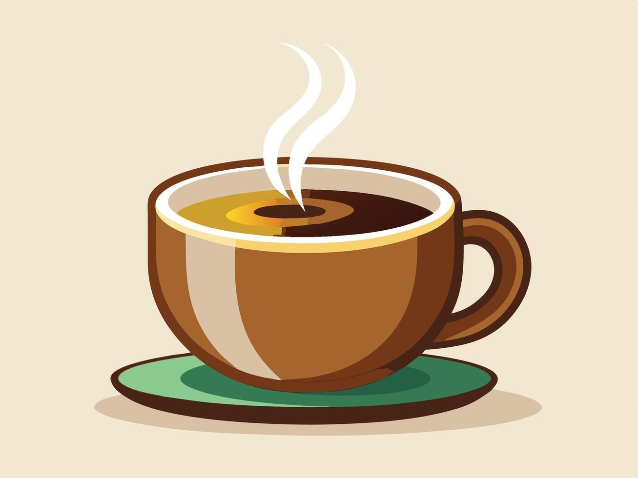A cup of tea on a green saucer with a hot drink illustration vector