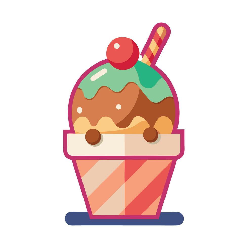Cup Ice cream with chocolate stick design dessert icon flat illustration vector