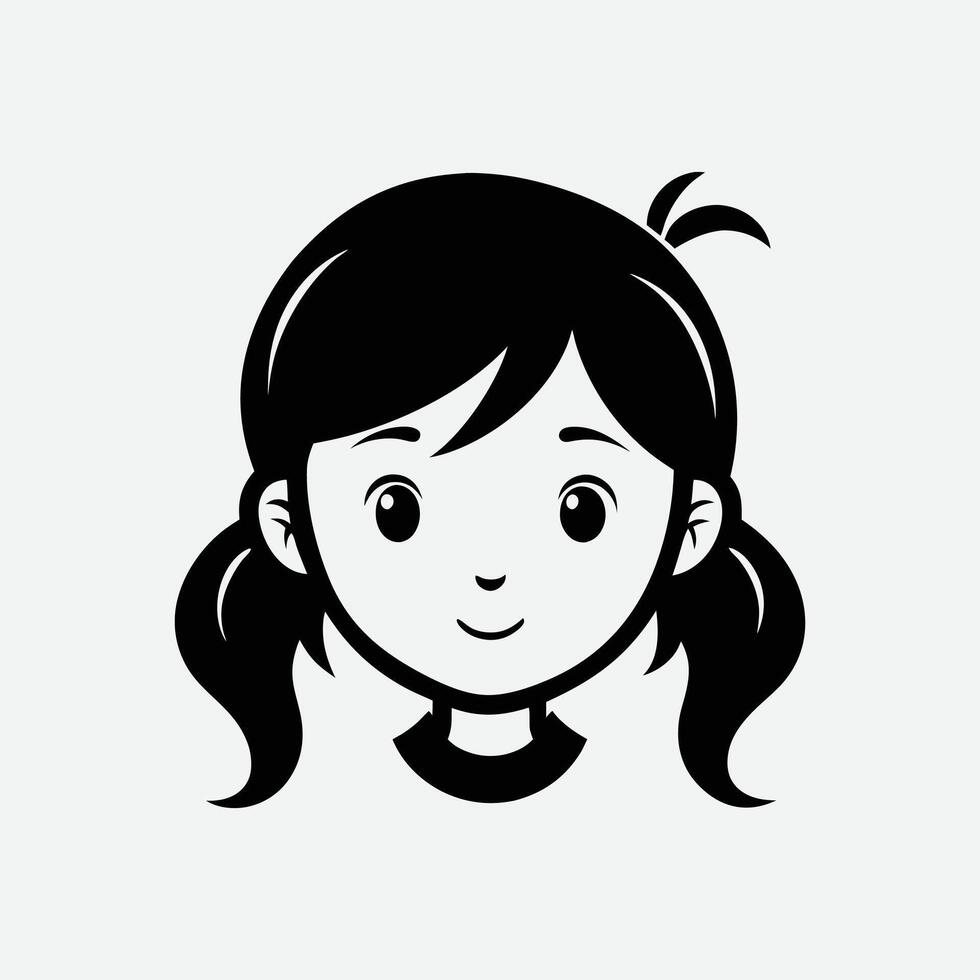 A black and white illustration of a girl's face vector