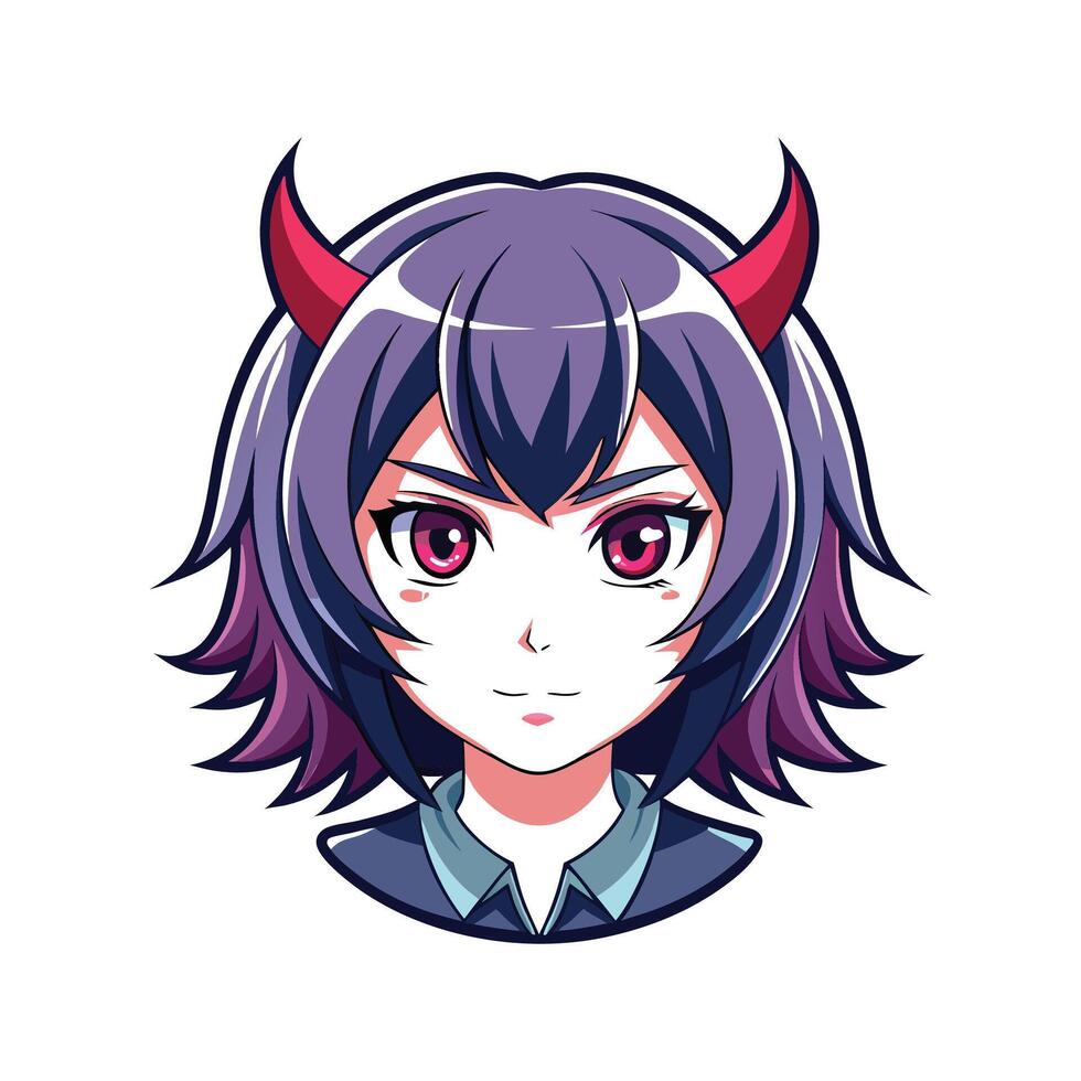An anime girl with horns and a devil face vector