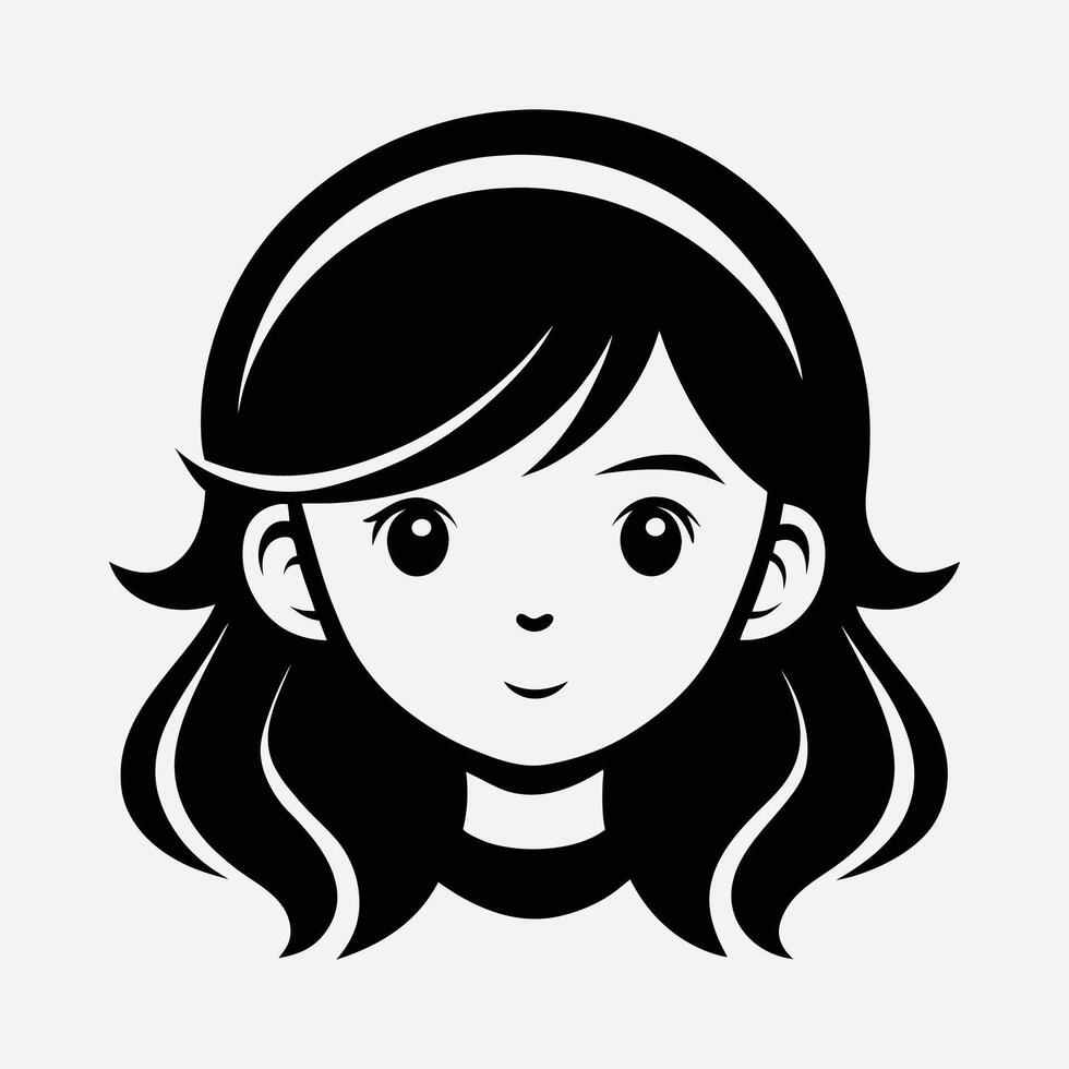 A black and white illustration of a girl's face vector