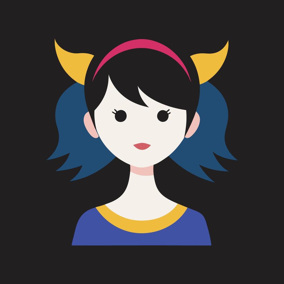 A girl with horns on her head vector