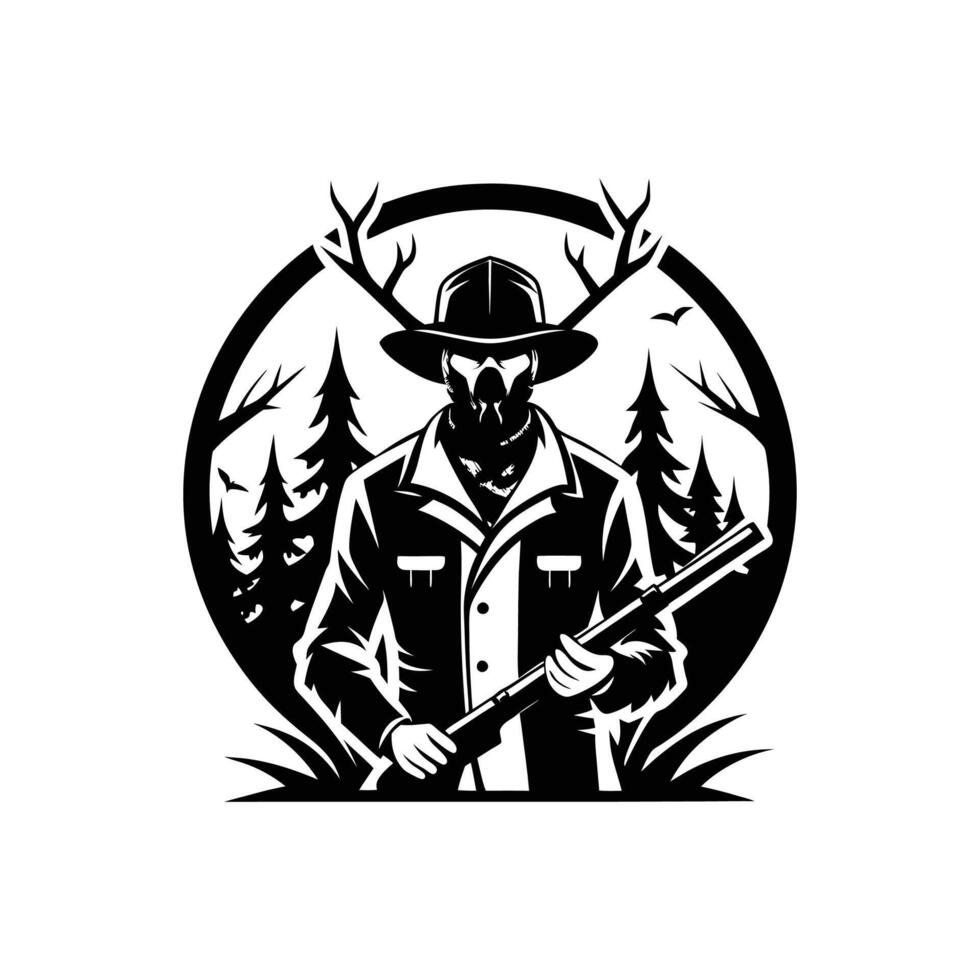 Hunting logo with deer and man in hat vector